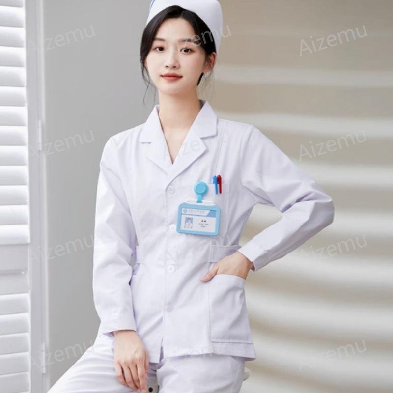 New White Long Sleeve Nurse Un - огляд і ціна Lab Coat Medical